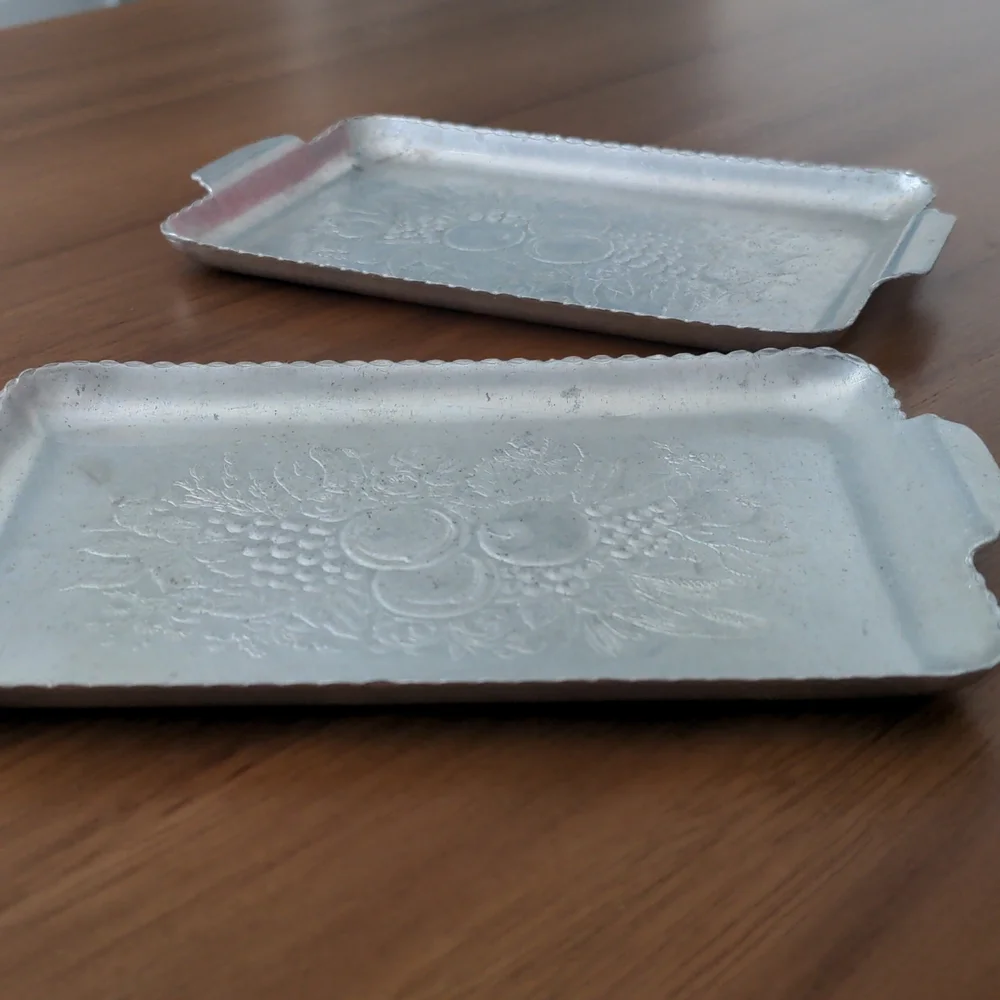 Mid Century Modern Hammered Aluminum Mini Trays Fruit Design